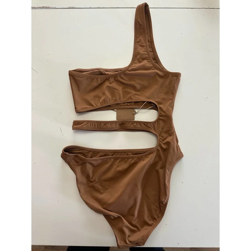 NWT MONOKINI swim suit one shoulder swimsuit almond size XS
